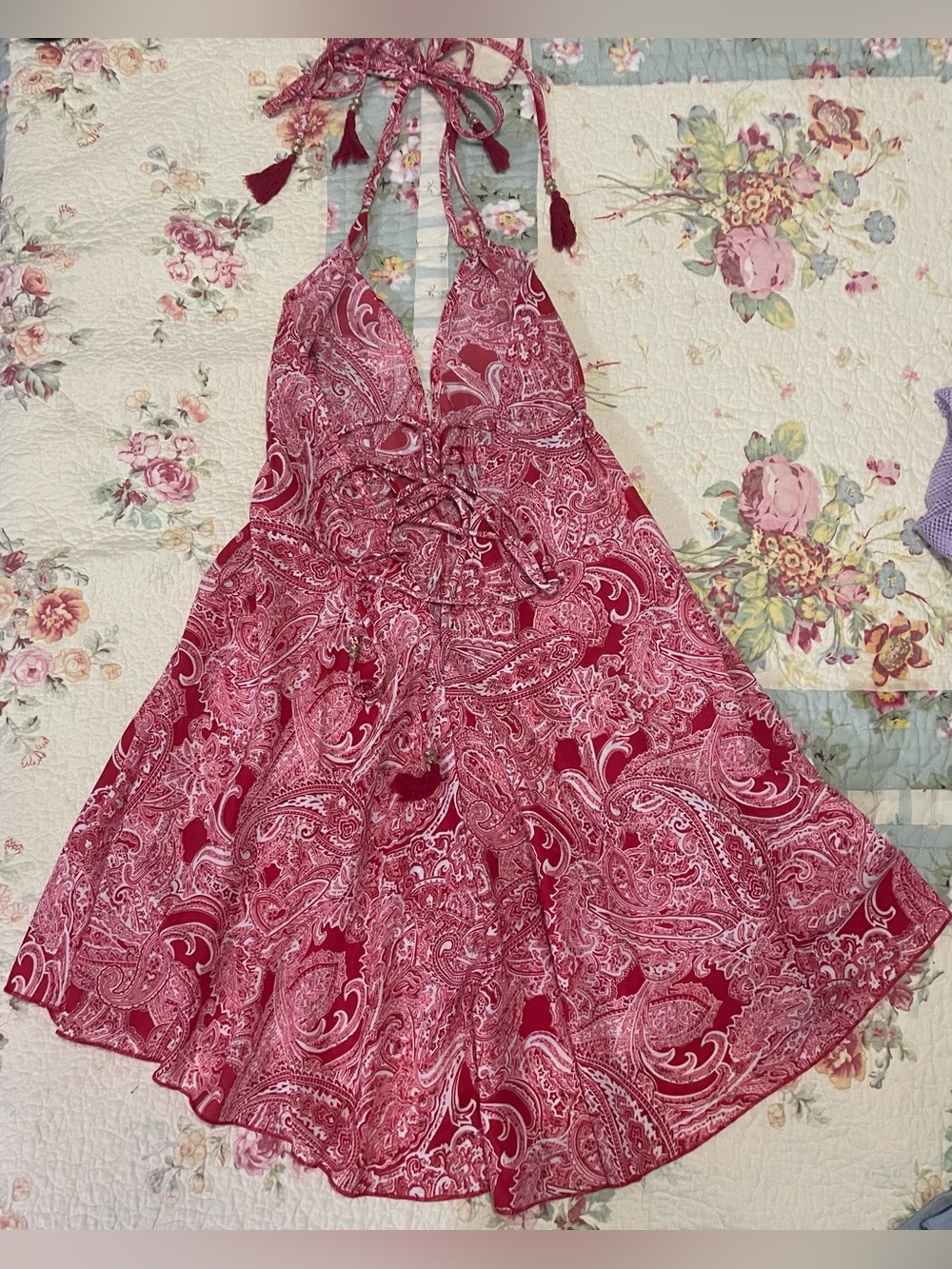 Women's Halter Paisley Sundress - Red